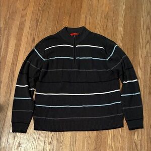 Tomodachi Classic Black and Blue and White Striped Zip-Up Sweater